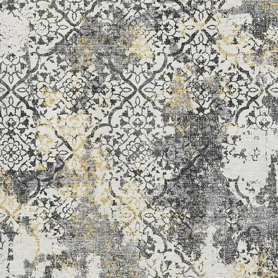 Charcoal Ivory And Gold Abstract Washable Area Rug With UV Protection Photo 3