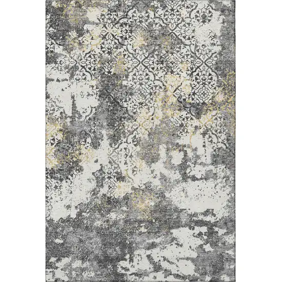 Charcoal Ivory And Gold Abstract Washable Area Rug With UV Protection Photo 4