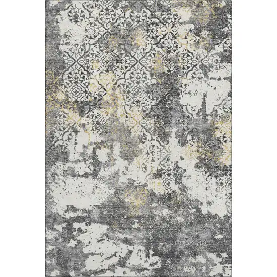 Charcoal Ivory And Gold Abstract Washable Area Rug With UV Protection Photo 1