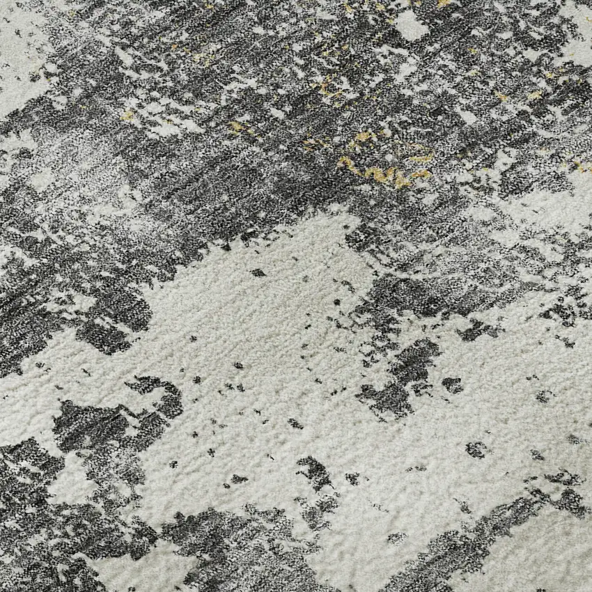 Charcoal Ivory And Gold Abstract Washable Area Rug With UV Protection Photo 9