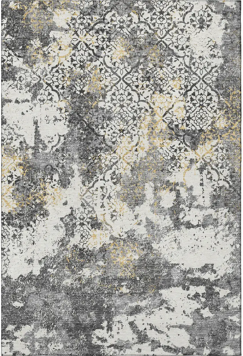 Charcoal Ivory And Gold Abstract Washable Area Rug With UV Protection Photo 3