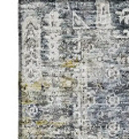 Charcoal Ivory And Gold Floral Washable Area Rug With UV Protection Photo 4