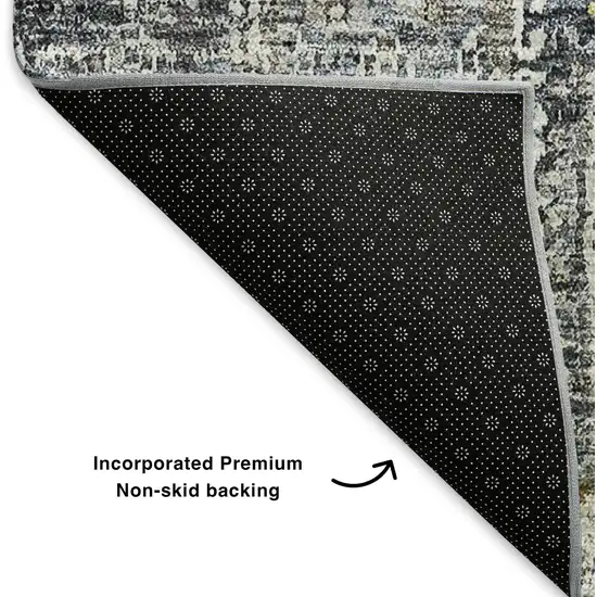 Charcoal Ivory And Gold Floral Washable Area Rug With UV Protection Photo 7