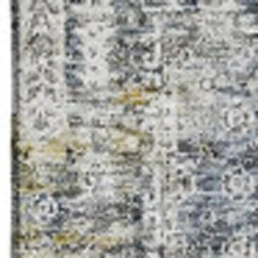 Charcoal Ivory And Gold Floral Washable Area Rug With UV Protection Photo 3