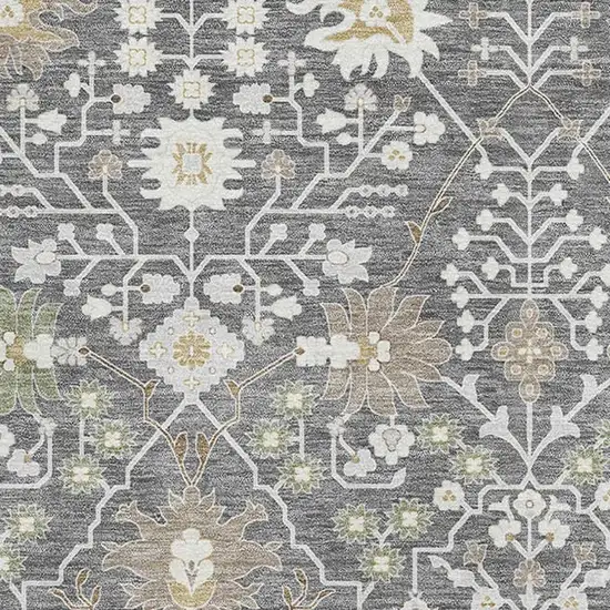 Charcoal Ivory And Gold Oriental Washable Area Rug With UV Protection Photo 2