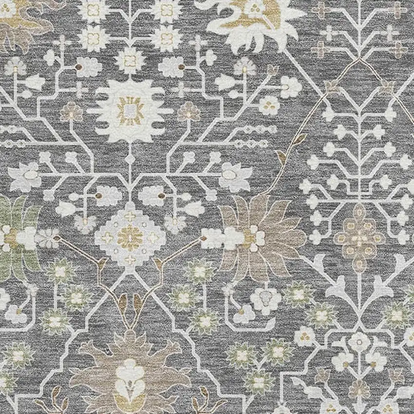 Charcoal Ivory And Gold Oriental Washable Area Rug With UV Protection Photo 2