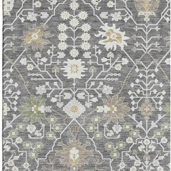 Charcoal Ivory And Gold Oriental Washable Area Rug With UV Protection Photo 3