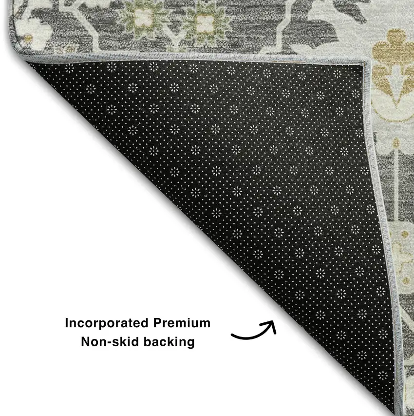 Charcoal Ivory And Gold Oriental Washable Area Rug With UV Protection Photo 6