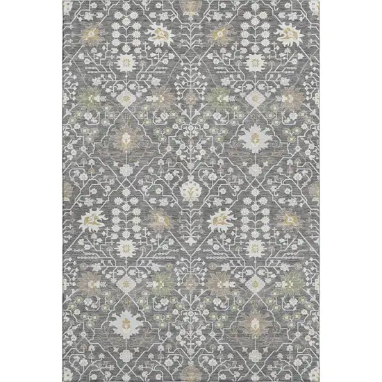 Charcoal Ivory And Gold Oriental Washable Area Rug With UV Protection Photo 1