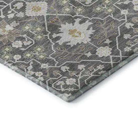 Charcoal Ivory And Gold Oriental Washable Area Rug With UV Protection Photo 6