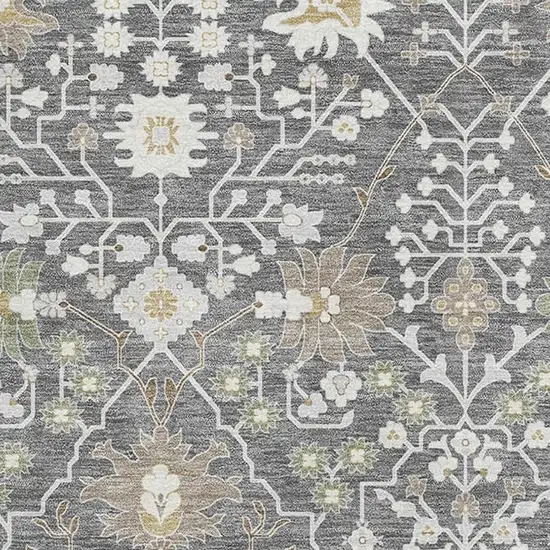 Charcoal Ivory And Gold Oriental Washable Area Rug With UV Protection Photo 2