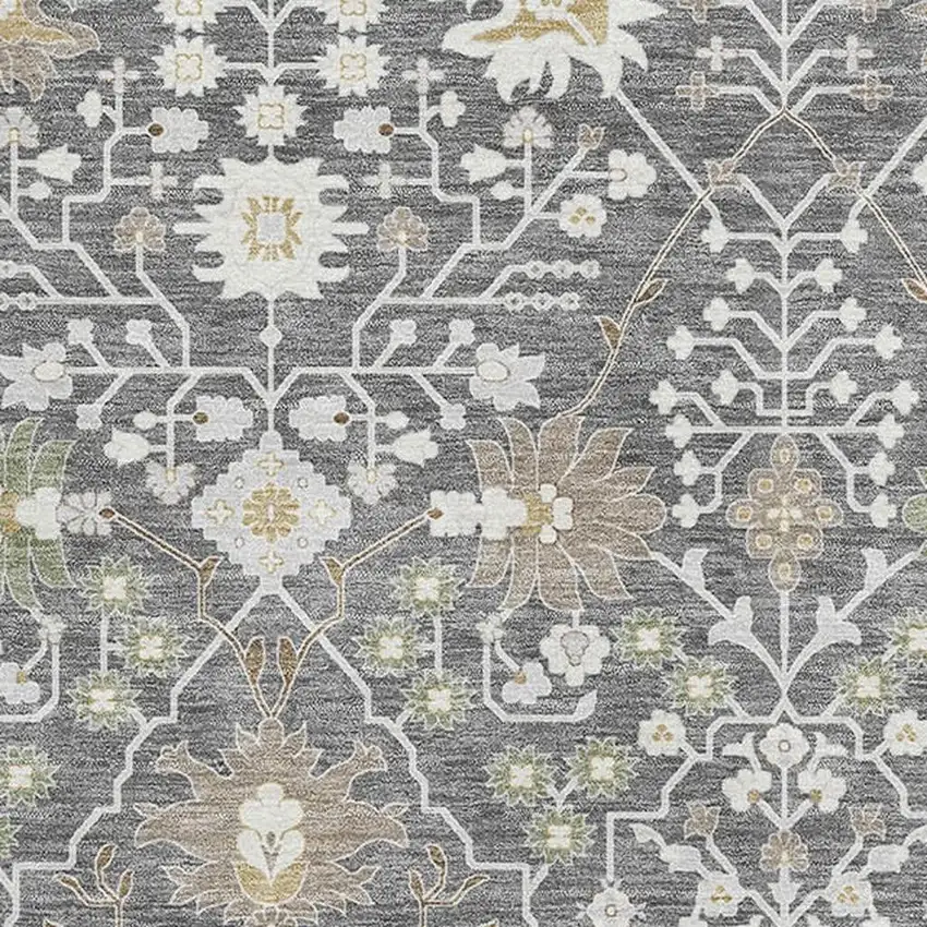 Charcoal Ivory And Gold Oriental Washable Area Rug With UV Protection Photo 2