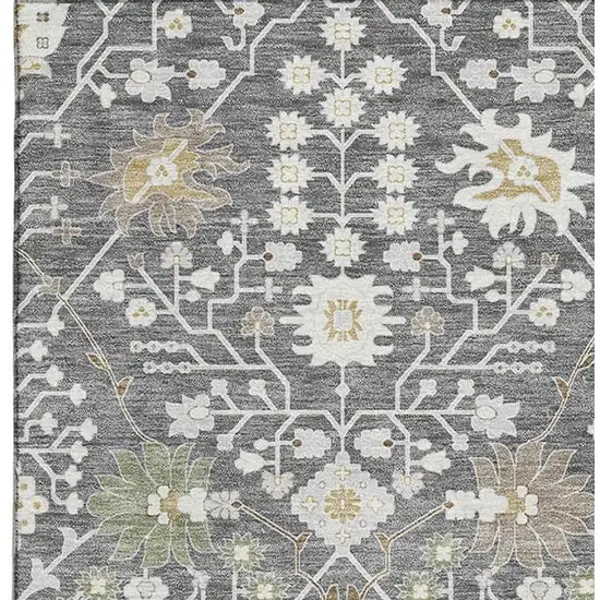 Charcoal Ivory And Gold Oriental Washable Area Rug With UV Protection Photo 2