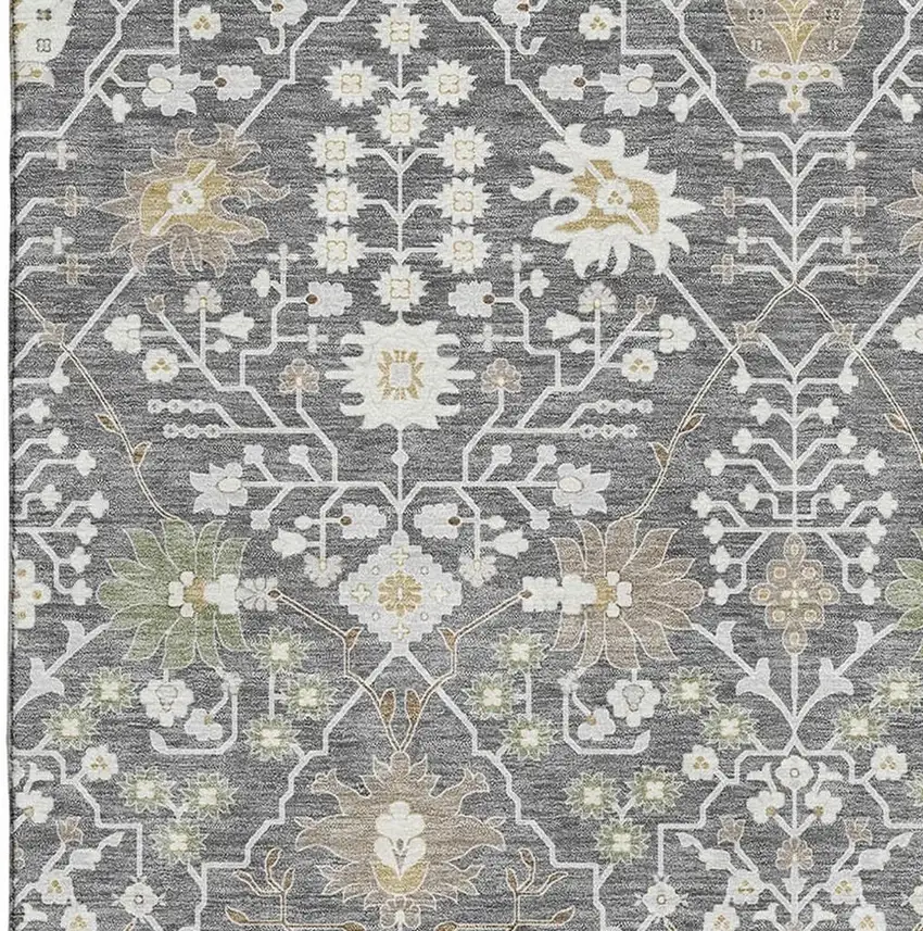 Charcoal Ivory And Gold Oriental Washable Area Rug With UV Protection Photo 3