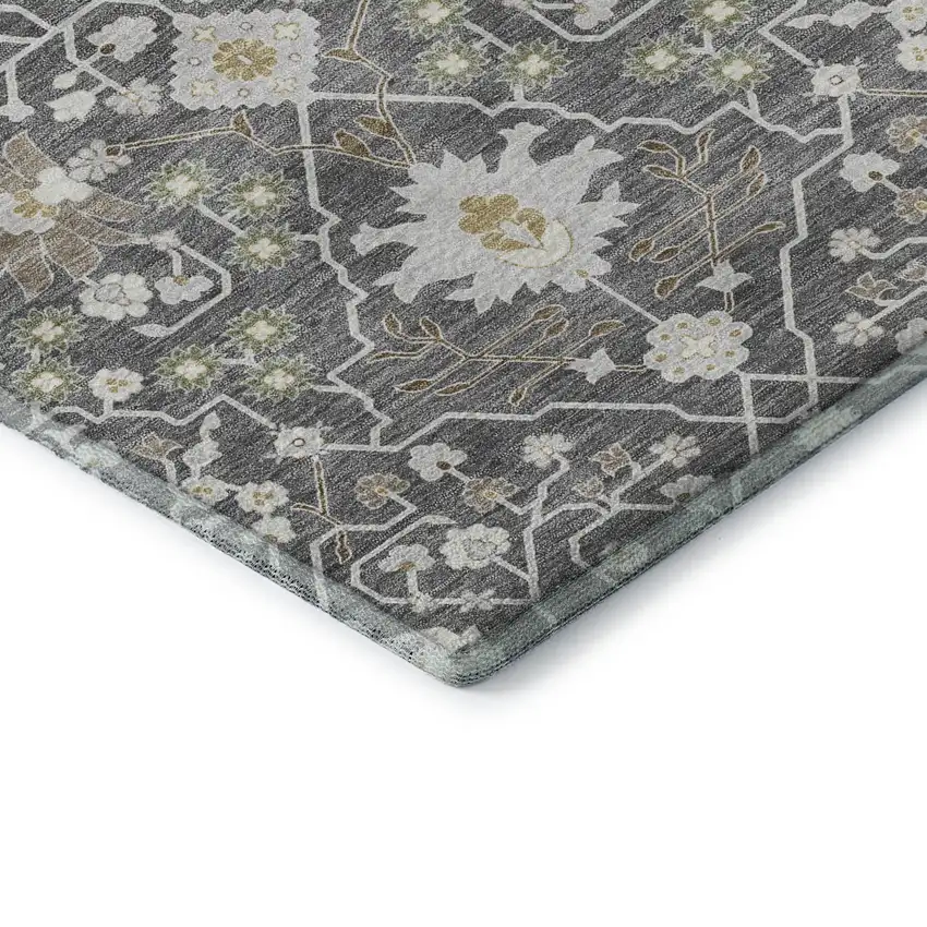 Charcoal Ivory And Gold Oriental Washable Area Rug With UV Protection Photo 7