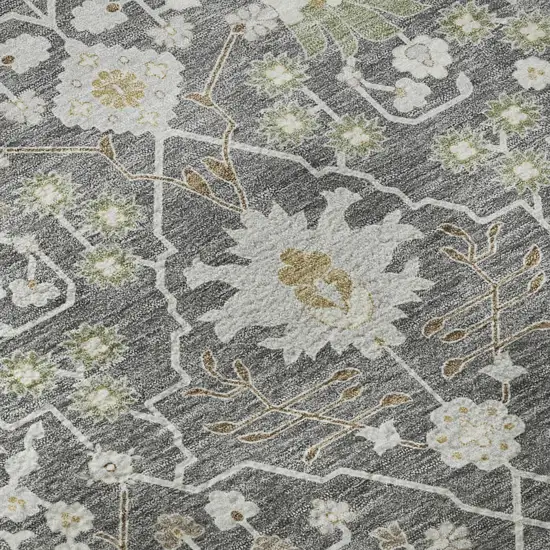 Charcoal Ivory And Gold Oriental Washable Area Rug With UV Protection Photo 9