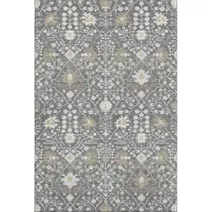 Photo of Charcoal Ivory And Gold Oriental Washable Area Rug With UV Protection