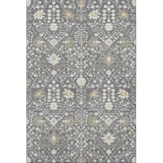 Charcoal Ivory And Gold Oriental Washable Area Rug With UV Protection Photo 3