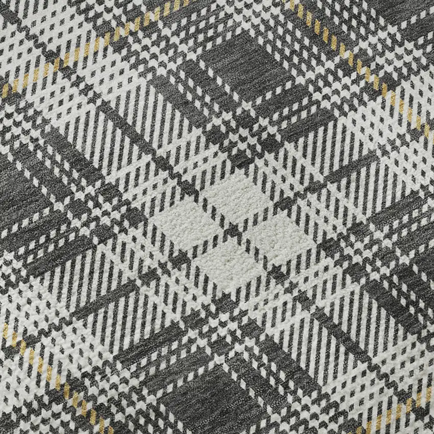 Charcoal Ivory And Gold Plaid Washable Area Rug With UV Protection Photo 9