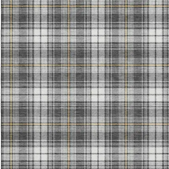 Charcoal Ivory And Gold Plaid Washable Area Rug With UV Protection Photo 4