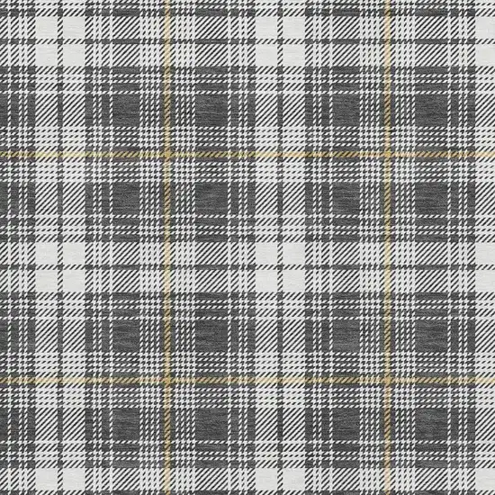 Charcoal Ivory And Gold Plaid Washable Area Rug With UV Protection Photo 3