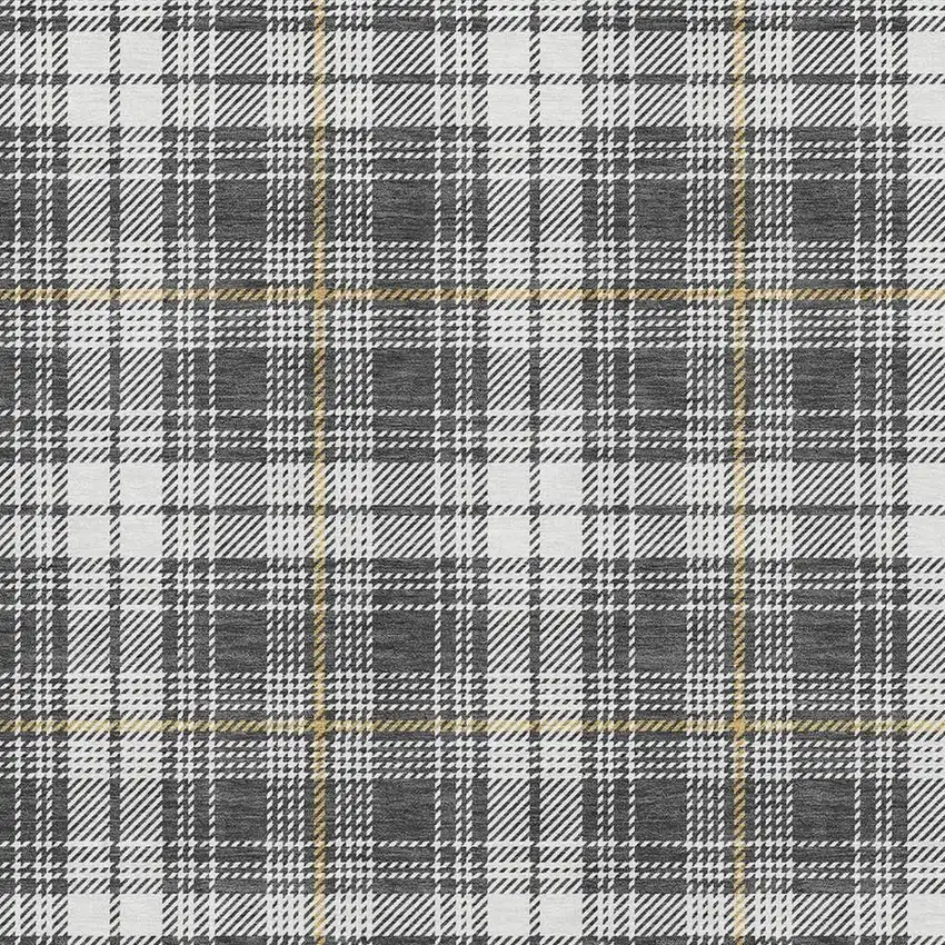 Charcoal Ivory And Gold Plaid Washable Area Rug With UV Protection Photo 3