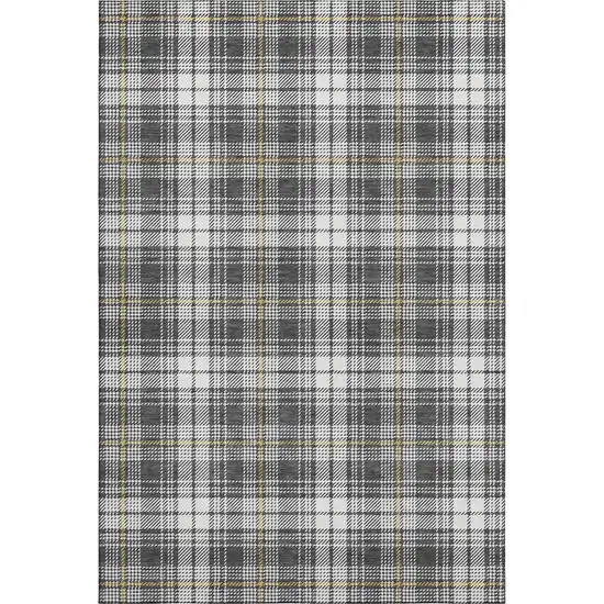 Charcoal Ivory And Gold Plaid Washable Area Rug With UV Protection Photo 6