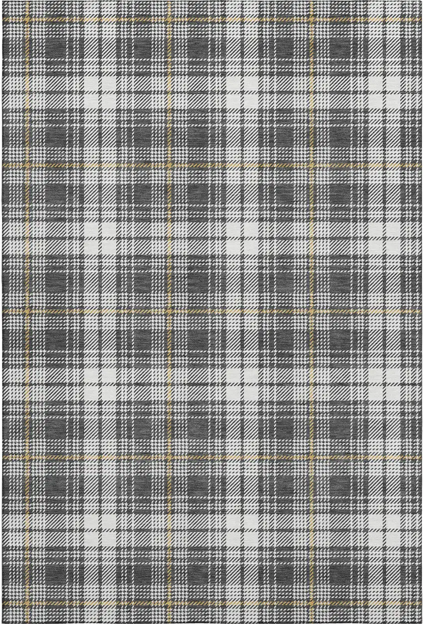 Charcoal Ivory And Gold Plaid Washable Area Rug With UV Protection Photo 6