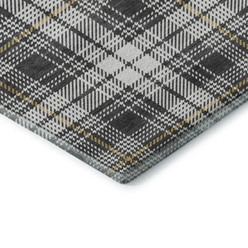 Charcoal Ivory And Gold Plaid Washable Area Rug With UV Protection Photo 1