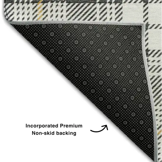 Charcoal Ivory And Gold Plaid Washable Area Rug With UV Protection Photo 7