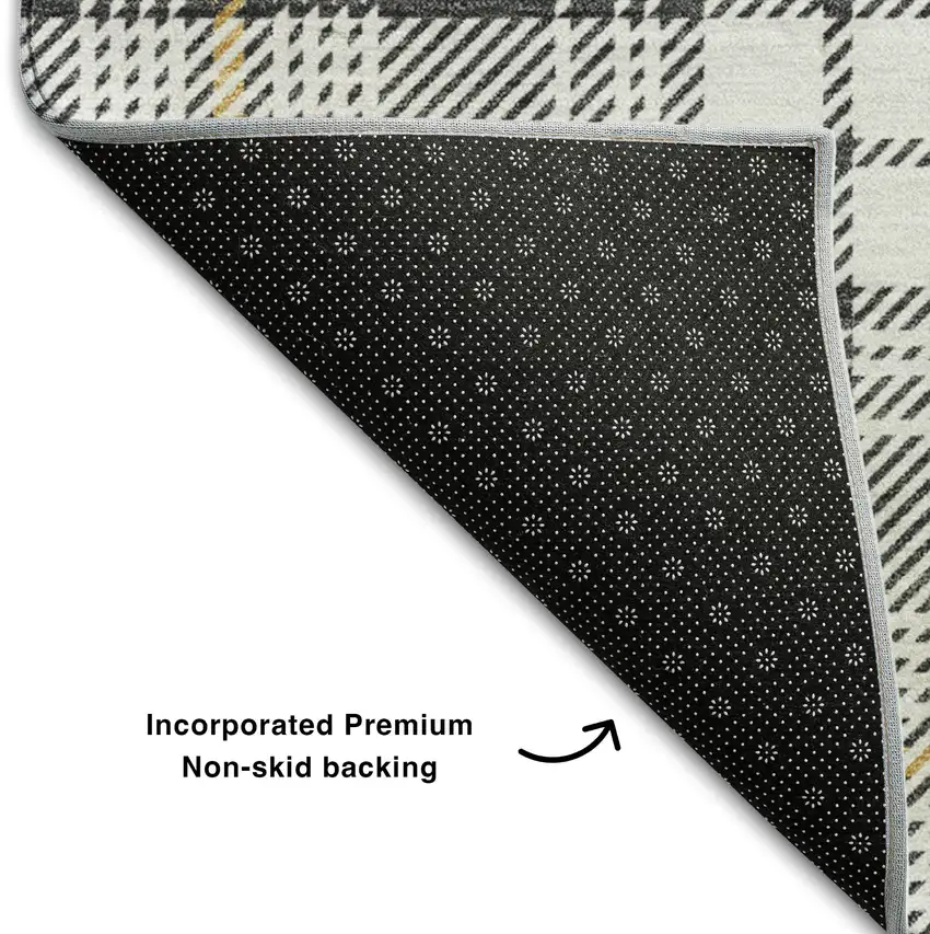 Charcoal Ivory And Gold Plaid Washable Area Rug With UV Protection Photo 7
