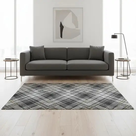 Charcoal Ivory And Gold Plaid Washable Area Rug With UV Protection Photo 2