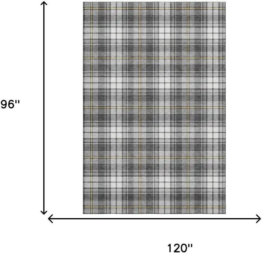 Charcoal Ivory And Gold Plaid Washable Area Rug With UV Protection Photo 6