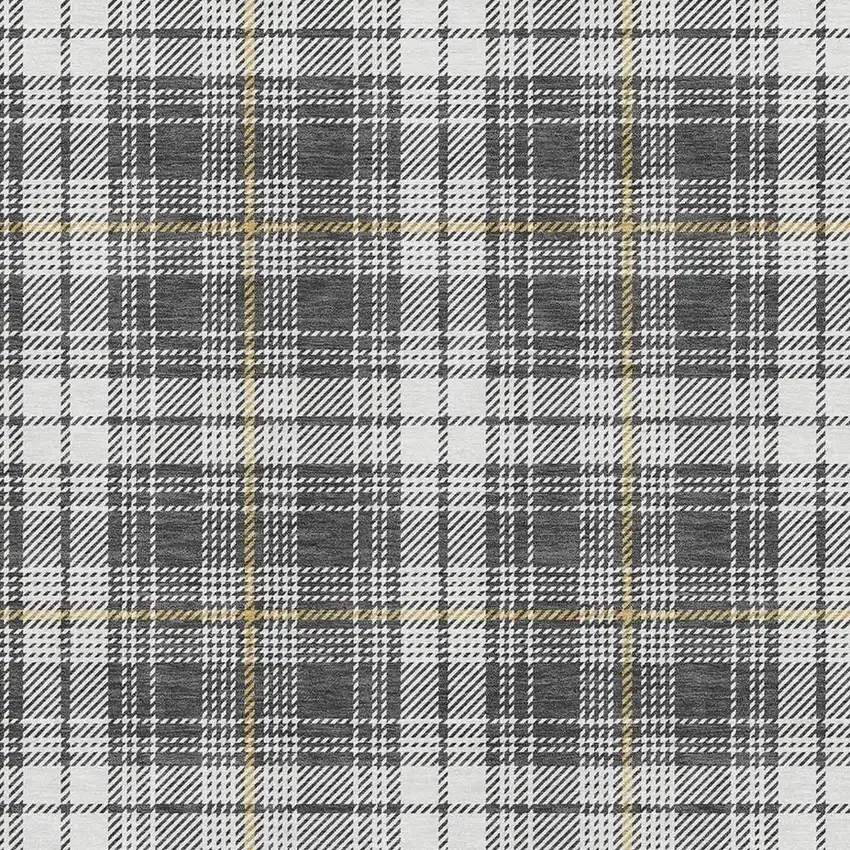 Charcoal Ivory And Gold Plaid Washable Area Rug With UV Protection Photo 2