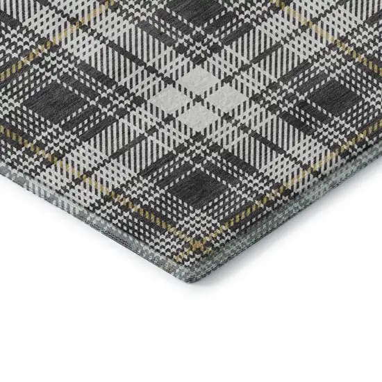 Charcoal Ivory And Gold Plaid Washable Area Rug With UV Protection Photo 1