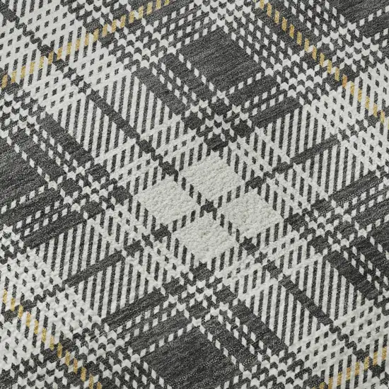 Charcoal Ivory And Gold Plaid Washable Area Rug With UV Protection Photo 9