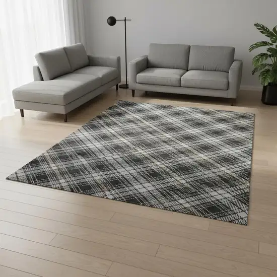 Charcoal Ivory And Gold Plaid Washable Area Rug With UV Protection Photo 2