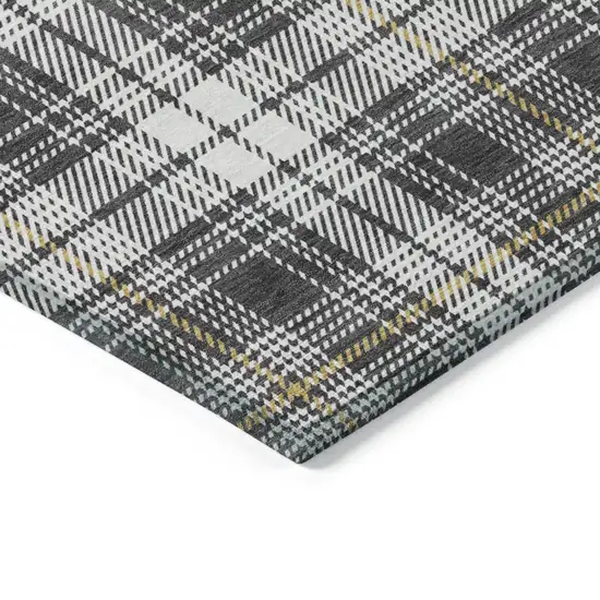 Charcoal Ivory And Gold Plaid Washable Indoor Outdoor Area Rug Photo 4