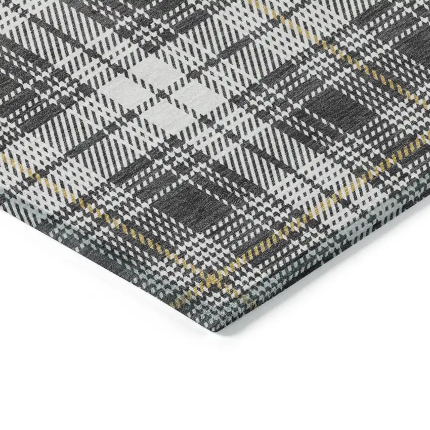 Charcoal Ivory And Gold Plaid Washable Indoor Outdoor Area Rug Photo 4