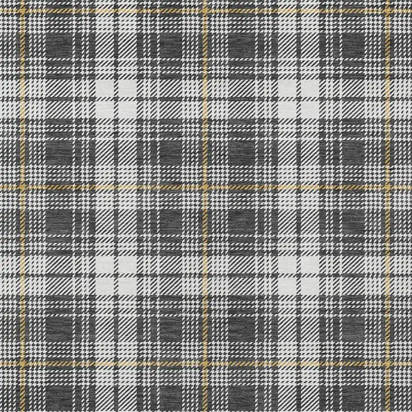 Charcoal Ivory And Gold Plaid Washable Indoor Outdoor Area Rug Photo 5