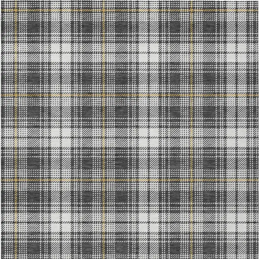 Charcoal Ivory And Gold Plaid Washable Indoor Outdoor Area Rug Photo 6