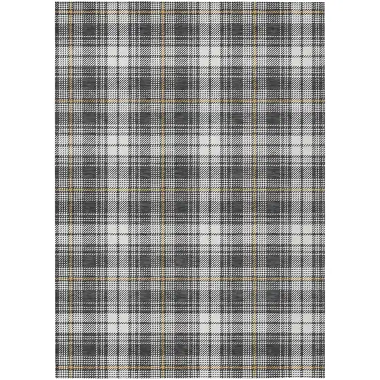 Charcoal Ivory And Gold Plaid Washable Indoor Outdoor Area Rug Photo 2