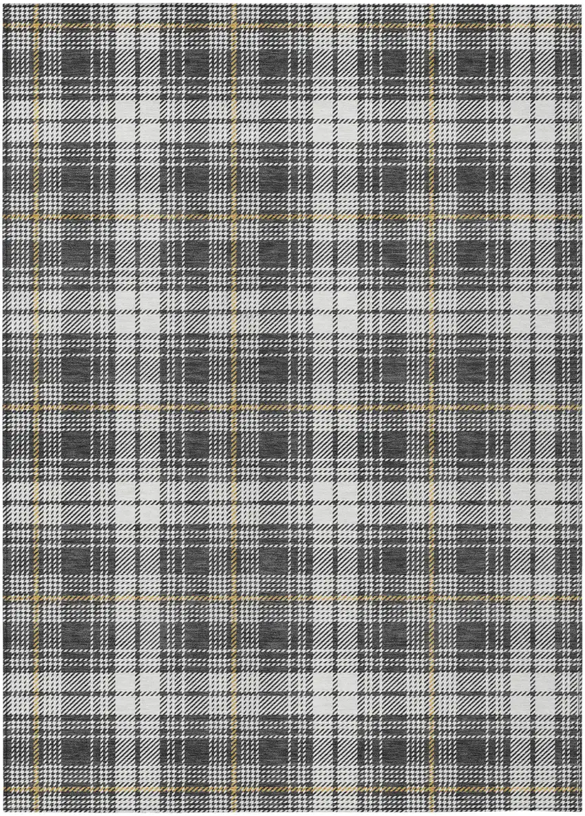 Charcoal Ivory And Gold Plaid Washable Indoor Outdoor Area Rug Photo 2