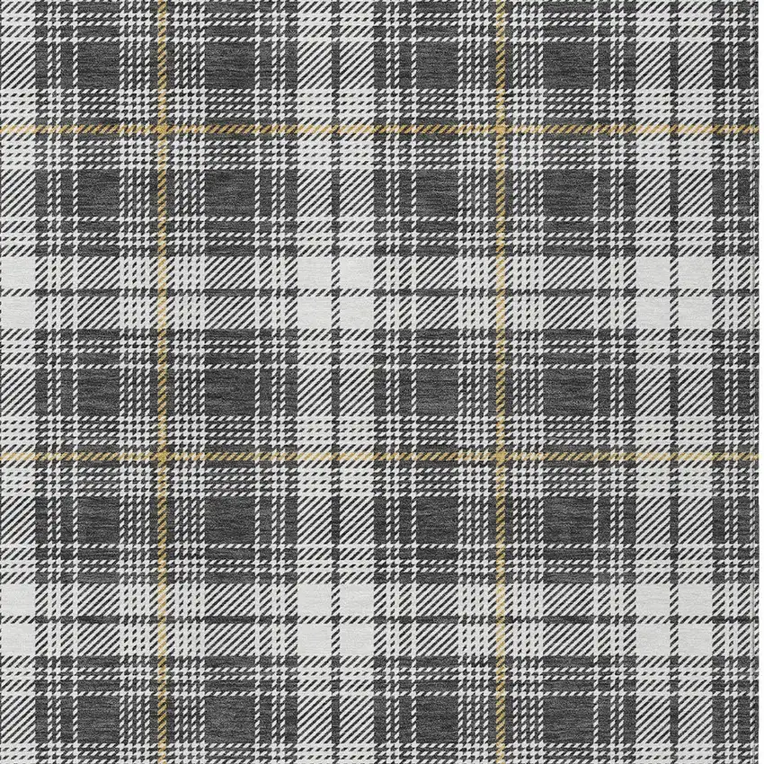 Charcoal Ivory And Gold Plaid Washable Indoor Outdoor Area Rug Photo 4