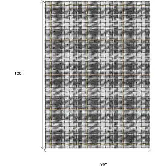 Charcoal Ivory And Gold Plaid Washable Indoor Outdoor Area Rug Photo 3