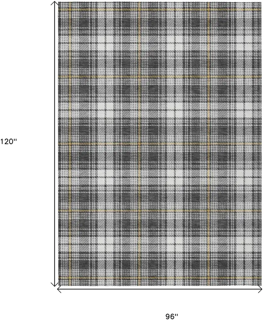 Charcoal Ivory And Gold Plaid Washable Indoor Outdoor Area Rug Photo 3