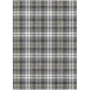 Photo of Charcoal Ivory And Gold Plaid Washable Indoor Outdoor Area Rug