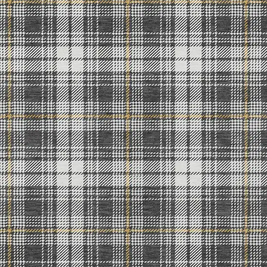 Charcoal Ivory And Gold Plaid Washable Indoor Outdoor Area Rug Photo 5