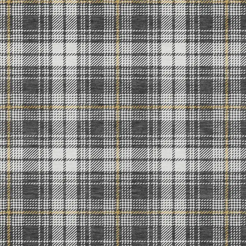 Charcoal Ivory And Gold Plaid Washable Indoor Outdoor Area Rug Photo 5