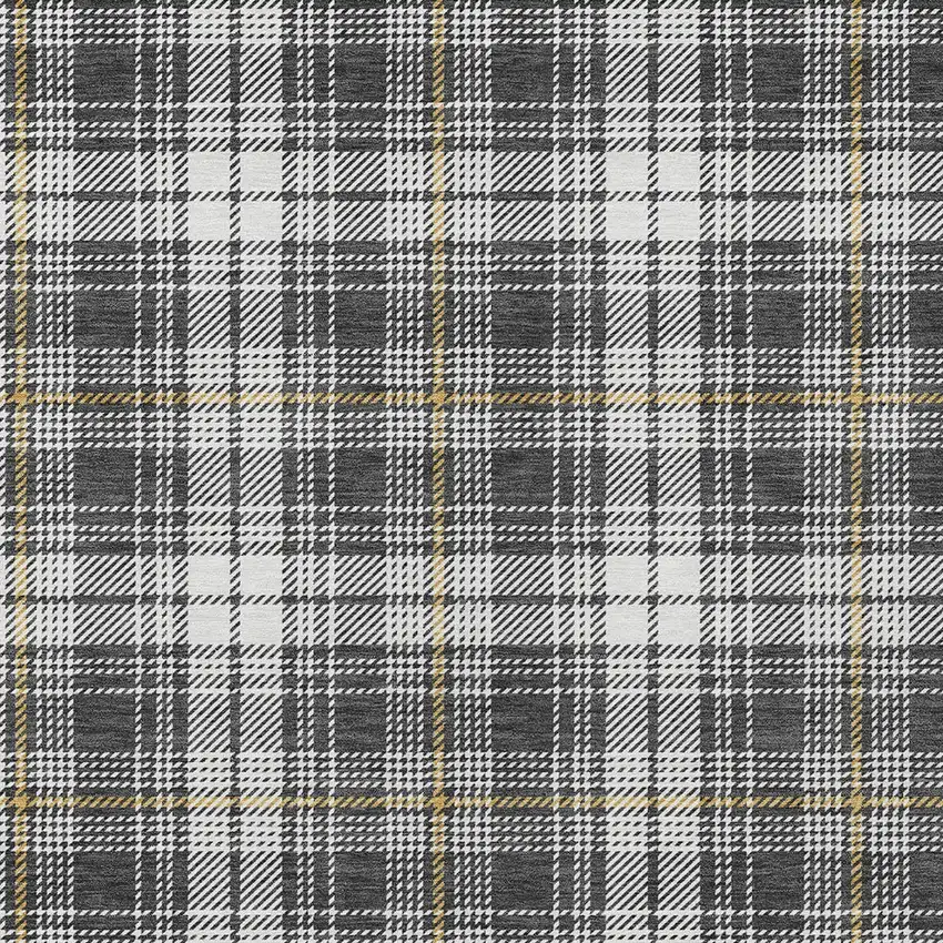Charcoal Ivory And Gold Plaid Washable Indoor Outdoor Area Rug Photo 5
